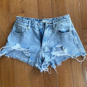 Blue denim wash ripped jean shorts